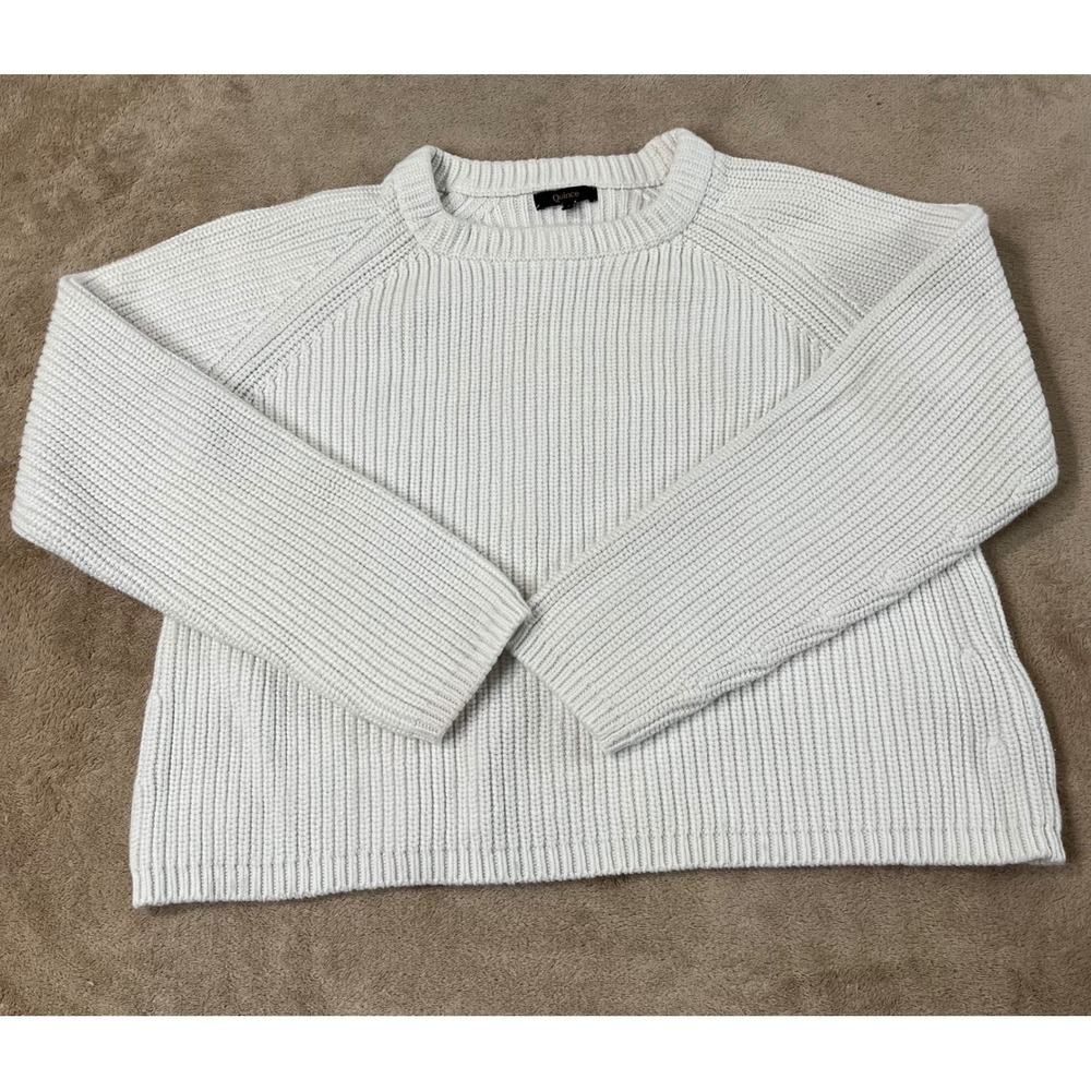 Quince Ribbed Knit Organic Cotton Sweater Womens Size Large White Crewneck EUC